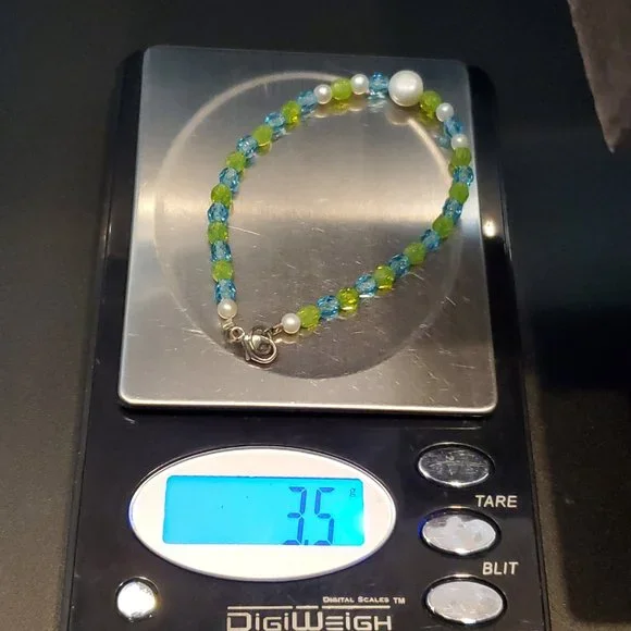 6 Inch 925 Sterling Silver Colorful Crystals And Real Pearls Bracelet - Picture 6 of 6